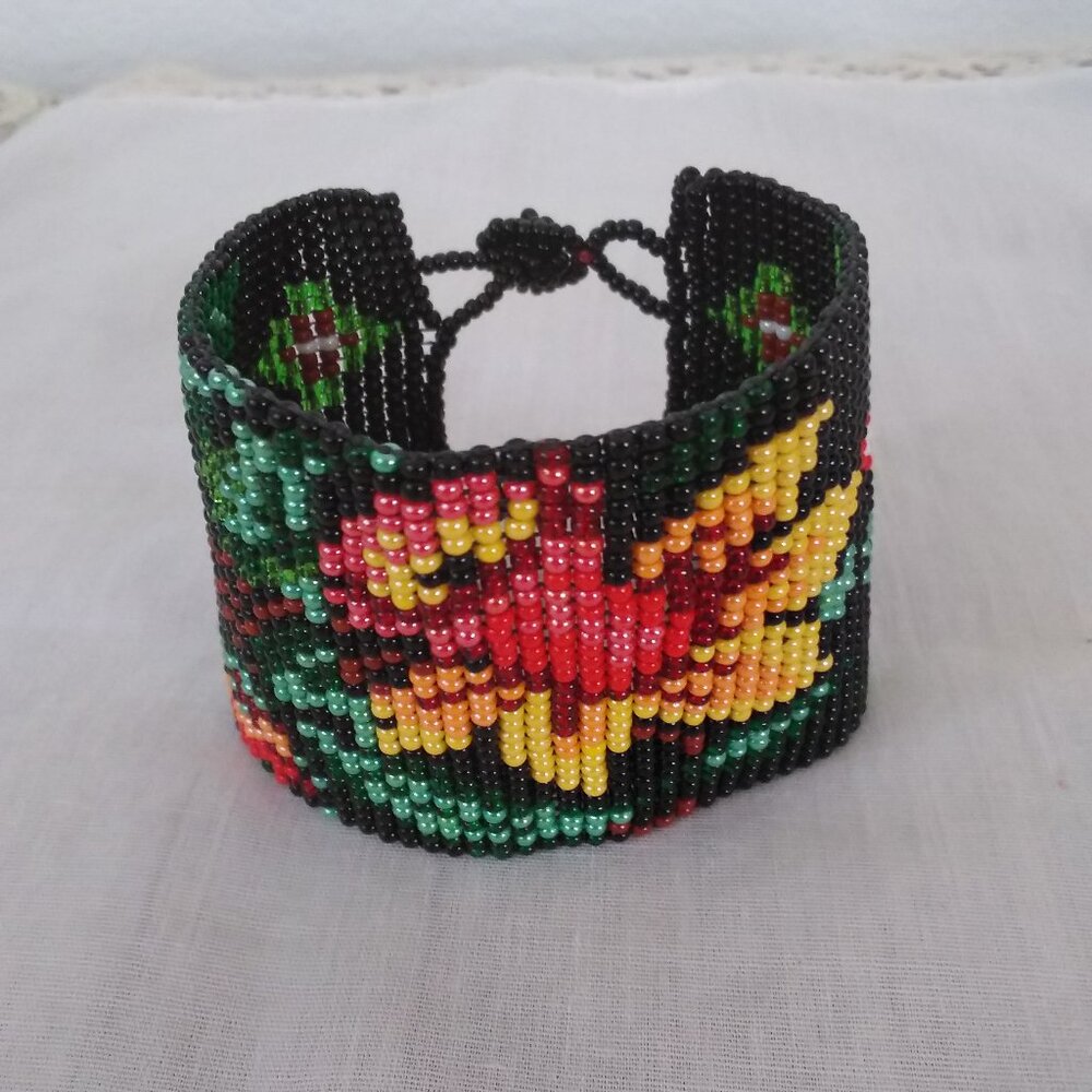 Floral Glass Seed Bead Loomed Bracelet